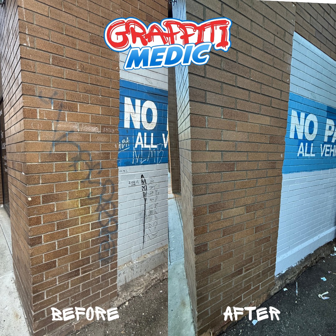 Tag removed from a painted wall in Richmond BC