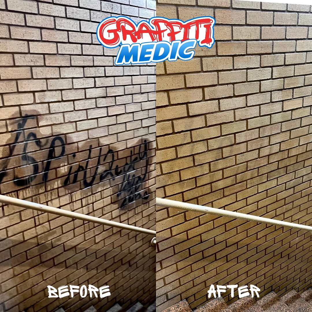 Heritage brick graffiti removal before and after in Vancouver