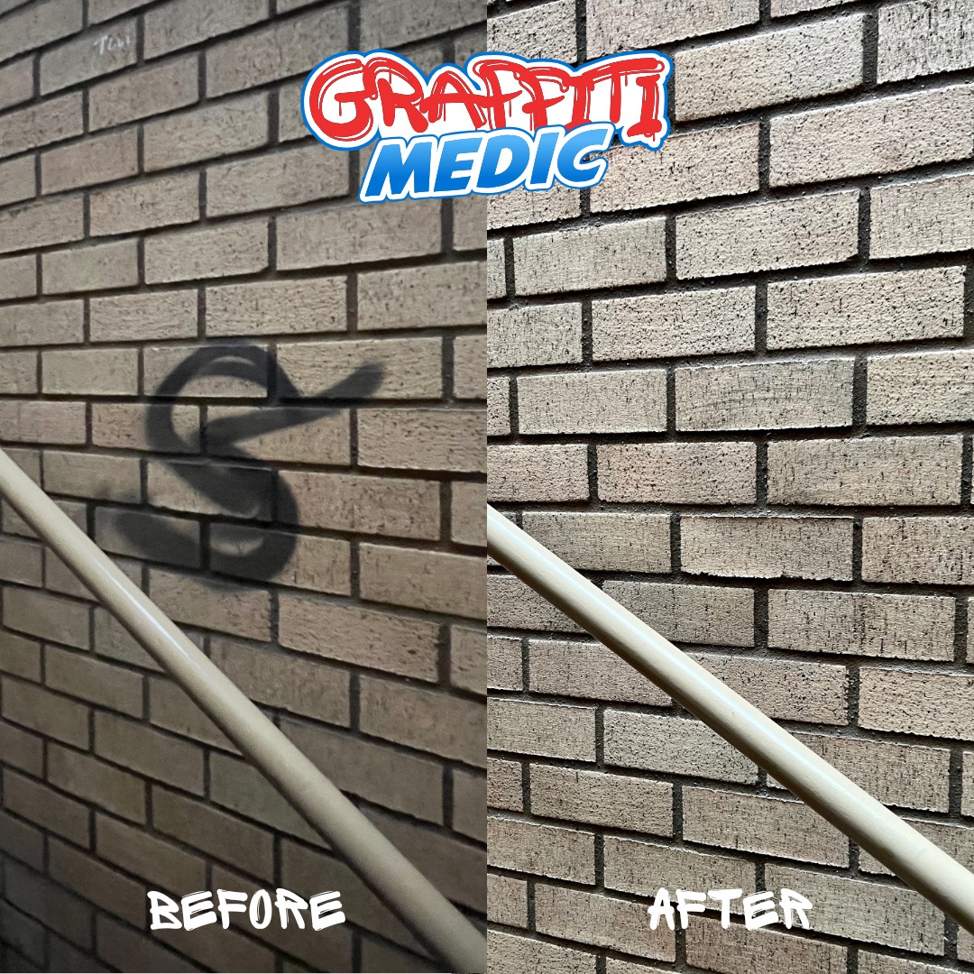 Vandalism and tagging removed from a wall in Coquitlam
