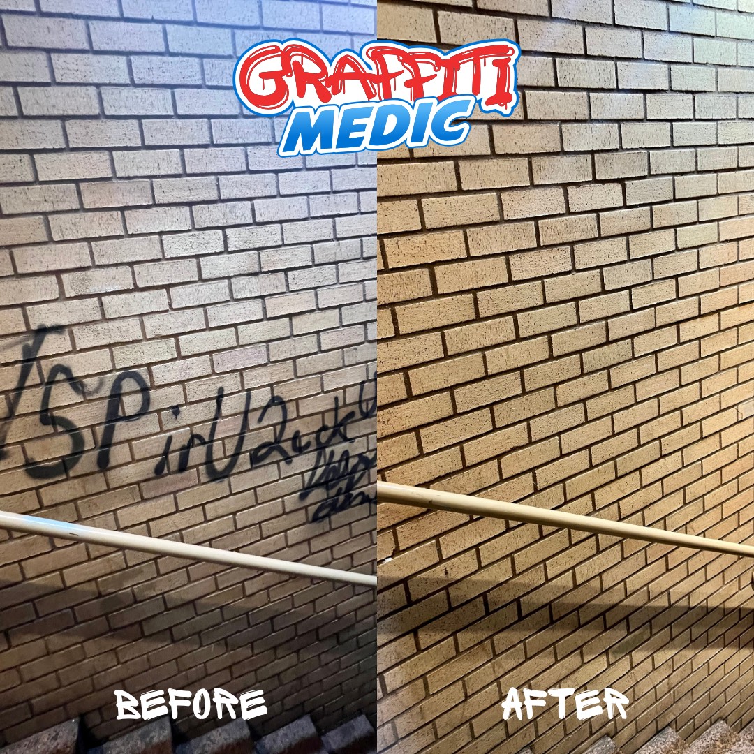 Graffiti removal before and after on brick in Metro Vancouver